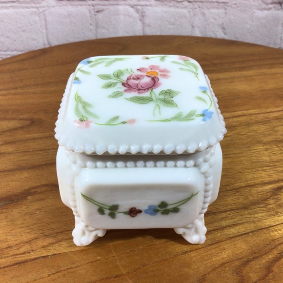 Other - Vtg. Milk Glass Hand Painted Square Trinket Box